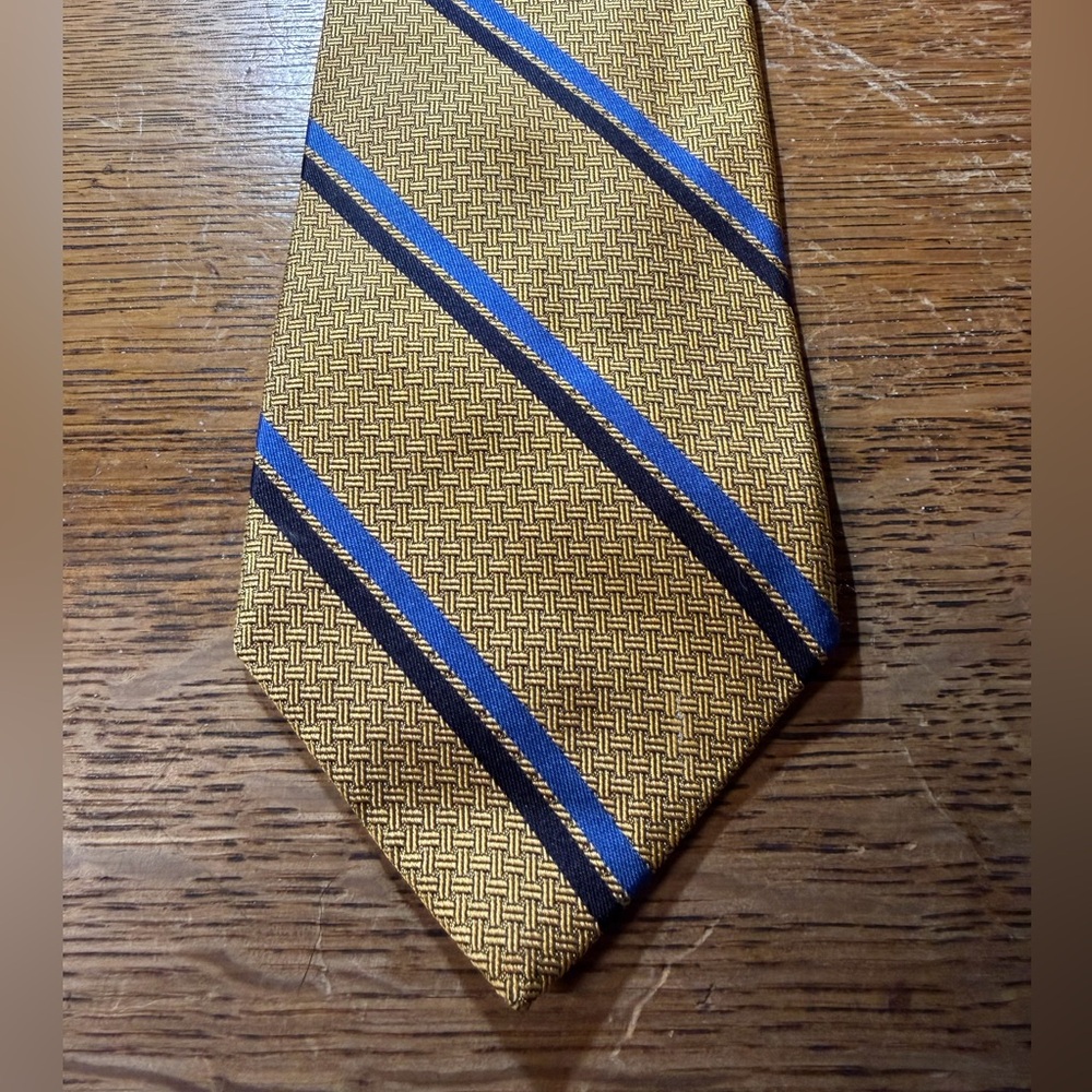 Brooks‎ Brothers Gold Blue Stripe Pure Silk Neck Tie - Picture 4 of 5